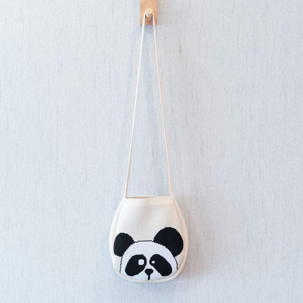 Hot Selling Women's Knitted Hand Bag Cute Colorful Panda Pattern Woven Crossbody Cell Phone Purse Stylish Lady's Wrist Bag for
