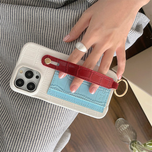 Funda con Correa para Muñeca y Textura de Cocodrilo en Bloques de Color para iPhone 16 Pro Max 15 14 13, Carcasa Protectora Rígida para Mujer - Product Image 4