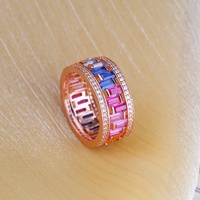 Anillos De Mujer De Oro Genuino Bague en or 18k Baguette Rainbow Rings Bagues en argent sterling 925 plaqué or Les Bagues De Mariage