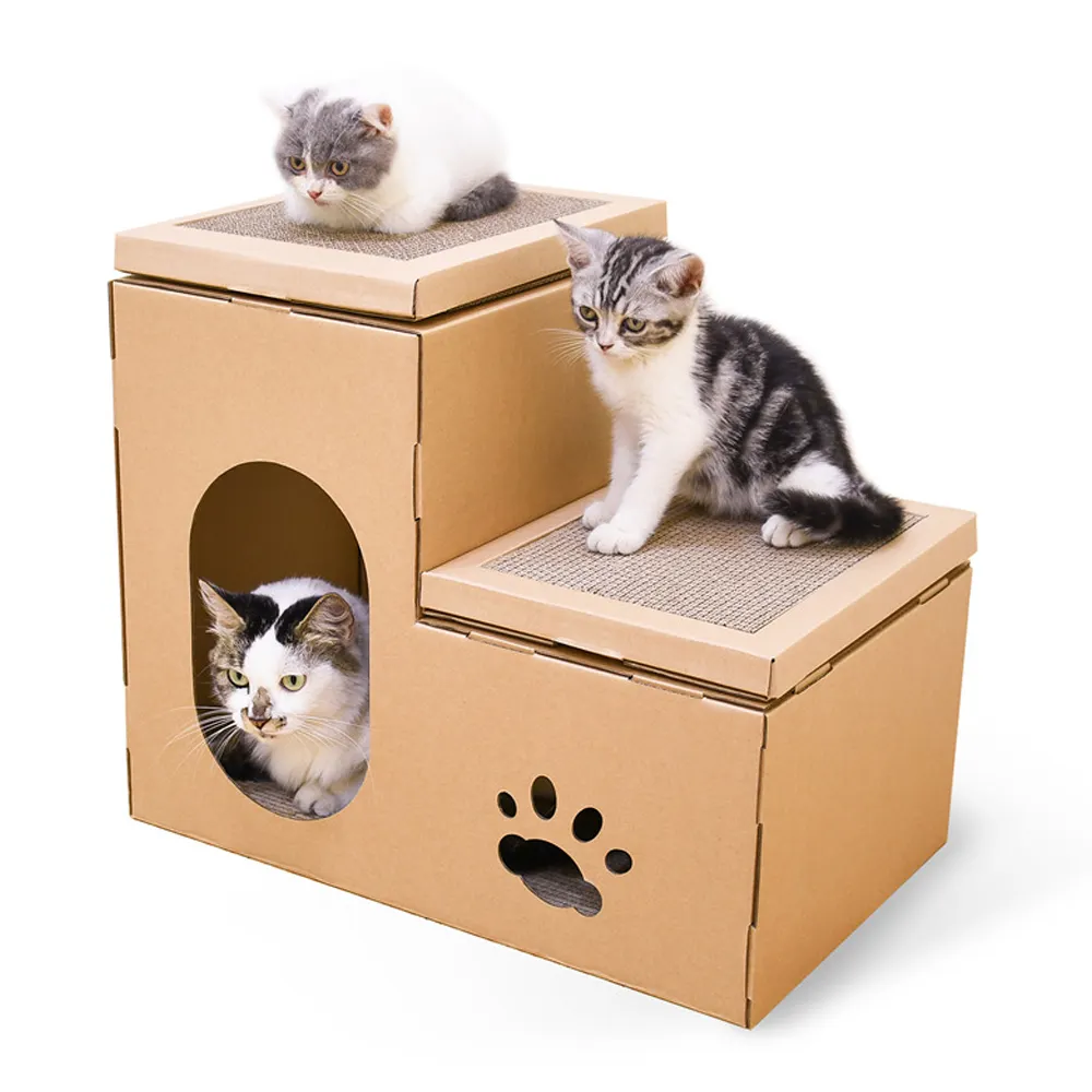 Papelão Dupla camada Villa Ninho Personalizado Garra De Moagem Ninho De Gato Ondulado Caixa De Papel Carton House Cat Coçar Board Cat House