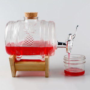 Drum Design Glass <strong>Whiskey</strong> Barrel <strong>with</strong> Cork Sealing Faucet and Wooden Base for Wine Beer &amp; <strong>Honey</strong> Packaged in Carton - Product Image 1