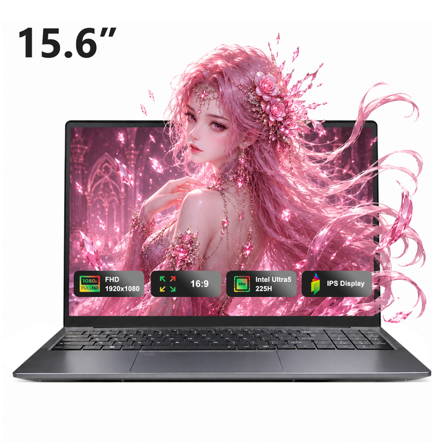 Slim 15.6Inch AI Laptop Intel Ultra5 225H 24GB LPDDR5 512GB SSD Fast Charging US Aluminum Laptop Notebook for Business