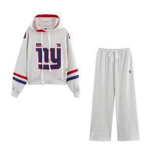 Ensemble pantalon et sweat à capuche vintage en flanelle pour femme avec décorations New York - Product Image 1