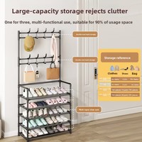 Porte-chaussures et porte-manteaux mobile à 5 niveaux en fer, multifonctionnel pour entrée, salle à chaussures, chambre et salon