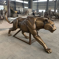 Escultura de Leopardo de Bronce de Tamaño Real, Artesanía en Metal, Estatua de Pantera Resistente para Decoración Comercial de Hoteles, Villas y Jardines