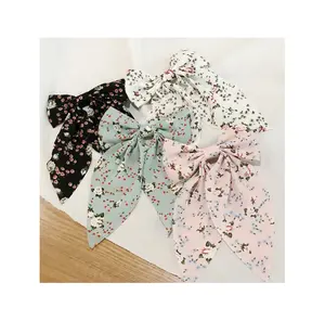 Korean Big Bowknot Hairpin Barrettes Floral Printed Fabric Ribbon Bow Hair Clips Accessories For Women Girls