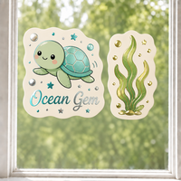 Autocollants personnalisés imperméables en PVC vinyle, tortue kawaii, algues marines, autocollant décoratif électrostatique pour fenêtre, imprimé UV, autocollant mural décoratif pour verre