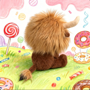 Novedad transfronteriza: Peluche DIY de vaca de las Tierras Altas sonriente y melancólica, de pelo largo y esponjoso, de poliéster y algodón PP - Product Image 2