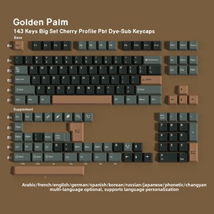 Teclas Originales de Fábrica Golden Palm en Alemán, Francés, Español, Coreano, Japonés, Ruso, Árabe, Inglés, Chino y Fonético - Product Image 1