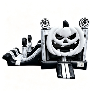 Château gonflable d'Halloween gothique en forme de citrouille, noir et blanc, avec toboggan et toile d'araignée, pour usage commercial - Product Image 1