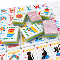 Jeu de tuiles de mahjong de qualité supérieure, 4 couches, dos en acrylique rose pailleté, thème papillon et montgolfière, personnalisation possible