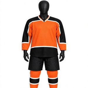 Jersey de Hockey sobre Hielo Personalizado, Uniforme de Equipo Sublimado, Ropa Deportiva Transpirable de Poliéster, Panel Naranja, Negro y Blanco - Product Image 1