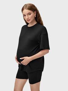 Vêtements de maternité en bambou, shorts à épaules tombantes, pyjama de grossesse en bambou pour femmes, ensemble de pyjama court de grossesse, vêtements de nuit - Product Image 5