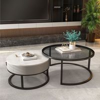 Usine chinoise de table basse de salon table basse noire table basse ronde en verre avec tiroir