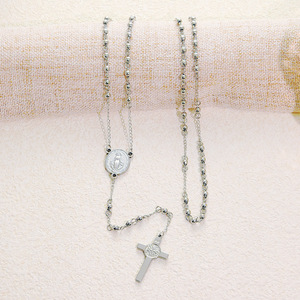 Chaîne de perles en acier inoxydable doré et argenté Saint Benoît, collier religieux avec croix de la Vierge <span class=keywords><strong>Marie</strong></span>, chapelet catholique - Product Image 5