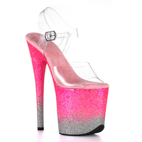 Bottes à plateforme à talons hauts pour femmes, tige en PVC, talon de 20 cm, bout ouvert, strass, paillettes, lacets, bride arrière, pour scène/fête