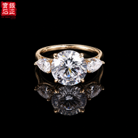 Bague en argent sterling 925 plaqué or avec trois pierres en moissanite, sertie de griffes, formes multiples, bijoux de luxe pour fiançailles et mariage pour femmes
