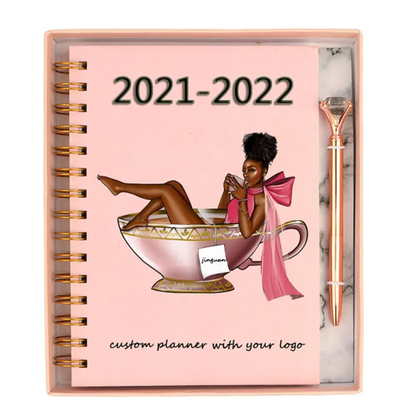 Hardcover Emas Foil Hidup Tahunan Agenda Bulanan Buku Harian Cetak Mingguan Harian Custom 2022 Perencana dan A5 Spiral Journal Notebook