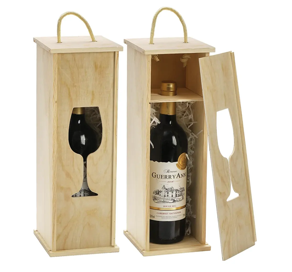 Caja de regalo de madera para botellas de vino, conjunto de accesorios para vino con mango, 2 paquetes