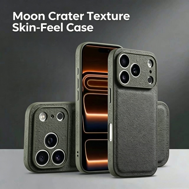 Moon Crater Texture Leather Phone Case for iPhone 17, Precise Cutout Shockproof Leather Cover for iPhone 17 Pro Max / 16 / 13