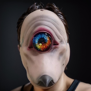 Masque intégral en latex de créature extraterrestre avec pupilles verticales, bec long, expression effrayante, masque de fête d'Halloween, design tendance - Product Image 6