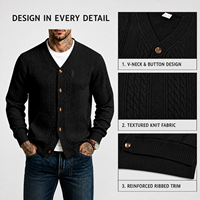 Cardigan Homme Col V en Maille Torsadée pour l'Automne et l'Hiver – Pull Décontracté et Élégant pour le Bureau, Coupe Ample en Polyester avec Boutons