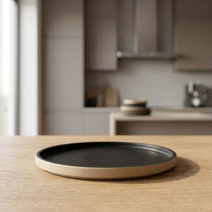 Assiette de service ronde en céramique 350 mm, design moderne noir mat antidérapant pour la cuisine - Product Image 1