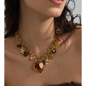 JINYOU Collar con Colgante de Corazón de Acrílico, Accesorio de Perla Simulada, Chapado en Oro, Acero Inoxidable, Forma de Flor, Vintage, 1989 - Product Image 5