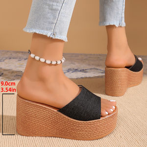 Sandalias de Plataforma para Mujer 2025, Chanclas de Verano, Estilo Europeo Americano, Talla Grande, Punta Redonda, Chanclas con Brillantina - Product Image 5