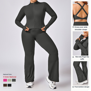 Conjunto de Ropa de Yoga de 5 Piezas para <span class=keywords><strong>Mujer</strong></span>, Tallas Grandes XL, <span class=keywords><strong>XXL</strong></span>, 3XL, Alta Elasticidad, Mangas Largas, Leggings para Correr, Sujetador Deportivo Ajustado, Pantalones Cortos de Fitness - Product Image 4