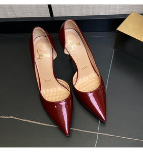 Sandales à talons aiguilles en cuir véritable couleur vin rouge pour femmes, légères, respirantes, à bout ouvert, à talon haut, sexy, pour l'été - Product Image 1