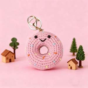Llavero de peluche Amigurumi Donut, regalo adorable para fans y amantes de las mochilas modernas, llavero lindo con diseño de comida, muñeco tejido. - Product Image 2