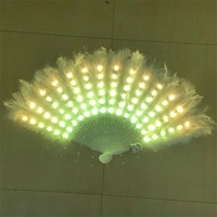 Ventilateur de plumes pliant RVB brillant pour droitier Lumière LED fluorescente Conception imprimée lumineuse Vêtements de performance pour discothèque