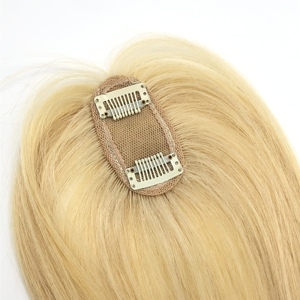 Extension per capelli umani 100% con topper in seta 4x8cm, colore 613 #   Topper Biondo con Clip e Frange 3D per Donne - Product Image 4