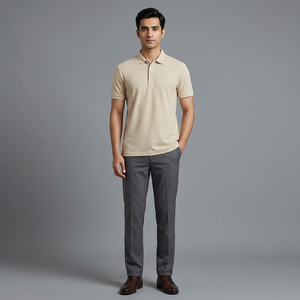 Chemises de golf décontractées pour hommes, personnalisées, couleur unie, respirantes, tricotées, imprimées, 100 % coton, anti-plis, avec poche - Product Image 1