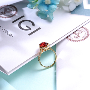 Anillo de Cóctel de Oro Sólido de 14K Personalizado con Zafiro Ovalado Cultivado en Laboratorio y Halo de Diamantes Cultivados en Laboratorio para Mujer - Product Image 6