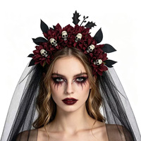 Grosir Aksesoris Rambut Cosplay Ikat Kepala Kain Gotik Bunga Tengkorak Ramah Lingkungan untuk Halloween Unisex
