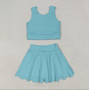 Ensemble débardeur et jupe athlétique festonné pour filles, tenue de yoga respirante pour enfants avec short intégré – Grande Vente - Product Image 4