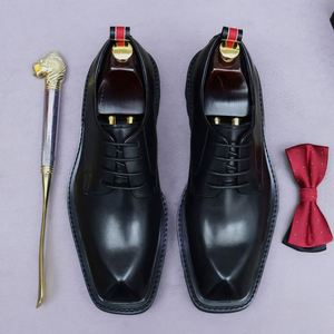 Chaussures habillées décontractées de luxe pour hommes 2025, en cuir brillant, à lacets, bout pointu, antidérapantes et respirantes - Product Image 1