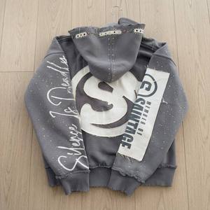 Custom Wholesale Heavyweight Cotton Fleece Streetwear <b>Y2K</b> Grunge Multi Craft Applique Rhinestone Men's <b>Zip</b> <b>Up</b> <b>Hoodie</b> - Product Image 3