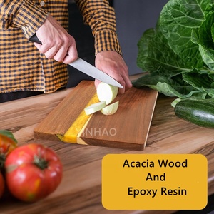 <span class=keywords><strong>Planche</strong></span> à découper en bois d'acacia <span class=keywords><strong>jaune</strong></span> de la rivière, résine époxy, faite à la main, avec logo personnalisé, 39x25 cm, pour la cuisine à domicile - Product Image 3