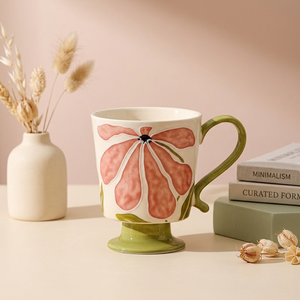 Modern Embossed High Temperature Resistant <b>Ceramic</b> <b>Mug</b> with Lid Spoon Handle Microwave Safe Floral Logo for Office Use - Product Image 3