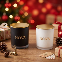 Cadeau de Noël, pot à bougie en verre de luxe 8oz 10oz 14oz avec couvercle et boîte cadeau pour la décoration des fêtes, logo personnalisé, vente en gros d'usine
