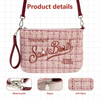 Tas Selempang Wanita Desainer Mewah Warna Pink Bahan Tweed, Tas Bahu Messenger Kain Tweed untuk Wanita, Tas Kosmetik Fashion