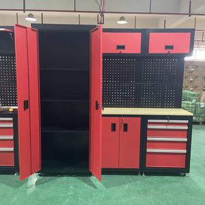 Banc de travail modulaire personnalisé en acier inoxydable pour atelier et garage, avec armoire à outils, panneau perforé et tiroir verrouillable - Product Image 4