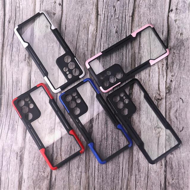New Style Shockproof 1.5mm Hard Transparent Acrylic Tpu Bumper Colorful Mobile Phone case for Samsung S10 S20 S21 S22 Ultra Plus