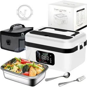 Chauffe-plat électrique portable sans fil, boîte à lunch, <span class=keywords><strong>batterie</strong></span> USB 8000 mAh, chauffage rapide 60 W, 6 niveaux de température, capacité 1 L, pour la maison et la voiture - Product Image 1