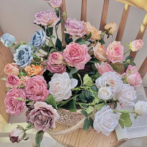 Bouquet de fleurs artificielles rétro à bords brûlés, 3 roses, effet peinture à l'huile, fleurs séchées simulées, décoration, accessoires photo - Product Image 3