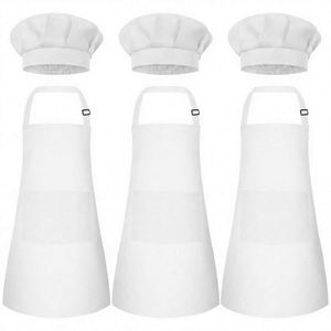 Juego de 3 Delantales de Chef para Niños con Cintura Ajustable, 2 Bolsillos, Poliéster, Lavable a Máquina, Blanco, para Cocinar, Hornear y Manualidades - Product Image 3