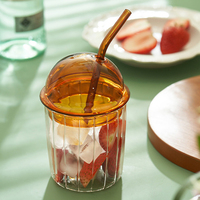 Gobelet en verre borosilicate haute résistance de 450 ml avec couvercle en verre coloré et paille pour thé glacé, jus et boissons froides